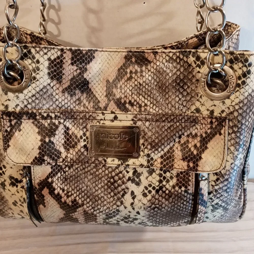 Large Snakeskin Crossbody Silver Chain Bag